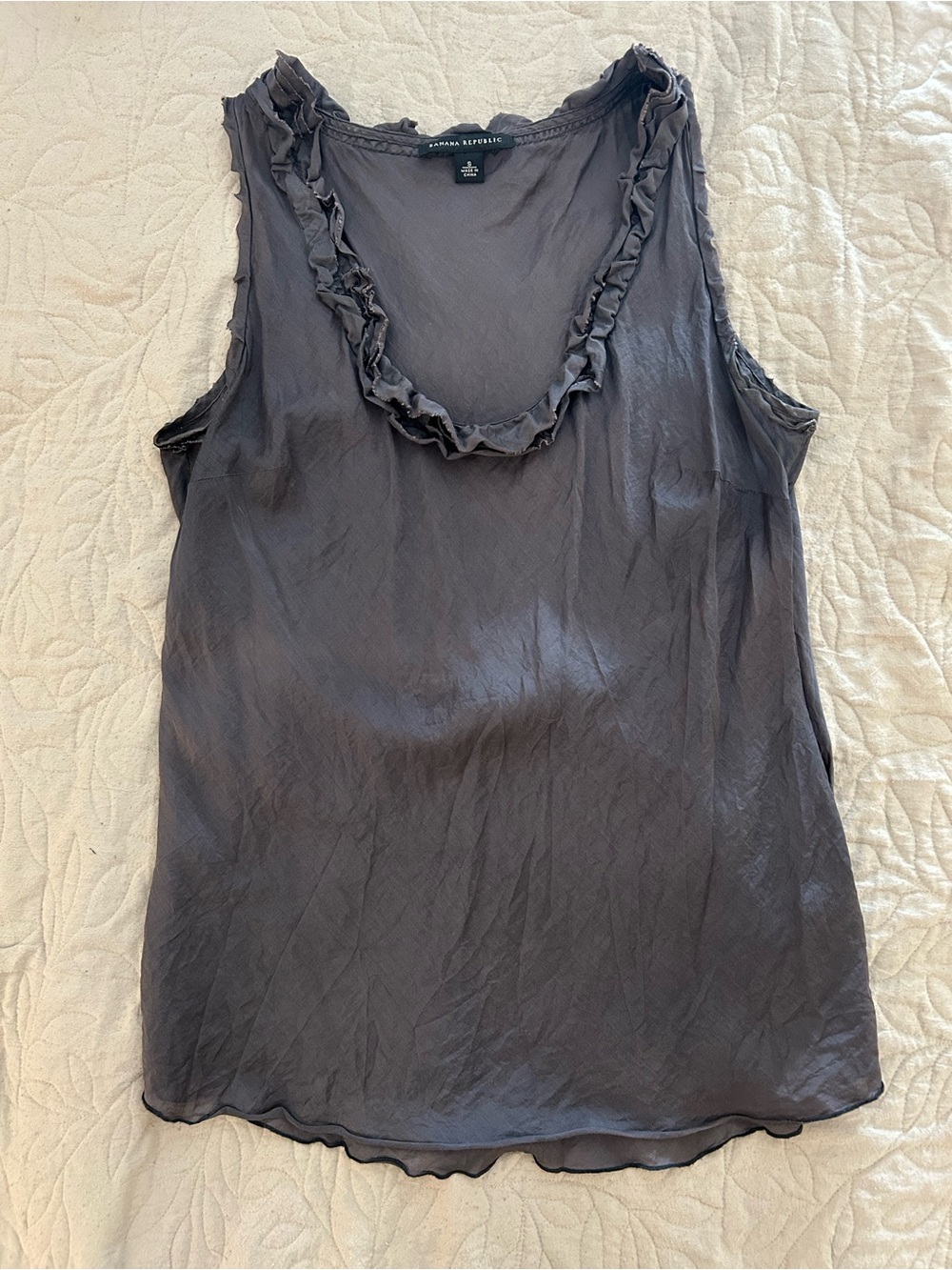 Banana Republic Charcoal Gray Ruffle-Trim Sleeveless Shell